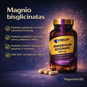 Magnis glicinatas (bisglicinatas) 120 kaps – FUELUP Magnesium Glycinate